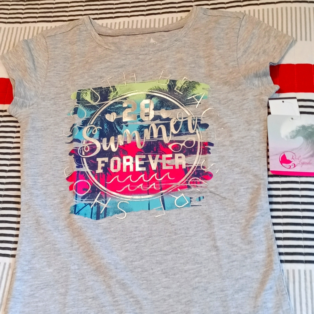 Reel Legends Girl Gray Heather Summer Short Sleeve M 10/12